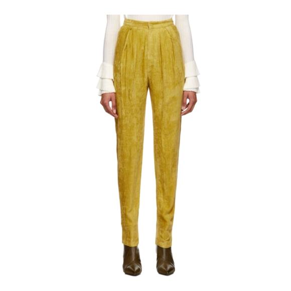 Isabel Marant 2 Fany Velvet Corduroy Pants $660 High Rise Pleated Dusty Yellow - Picture 13 of 15